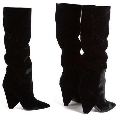 black suede knee high boots no heel